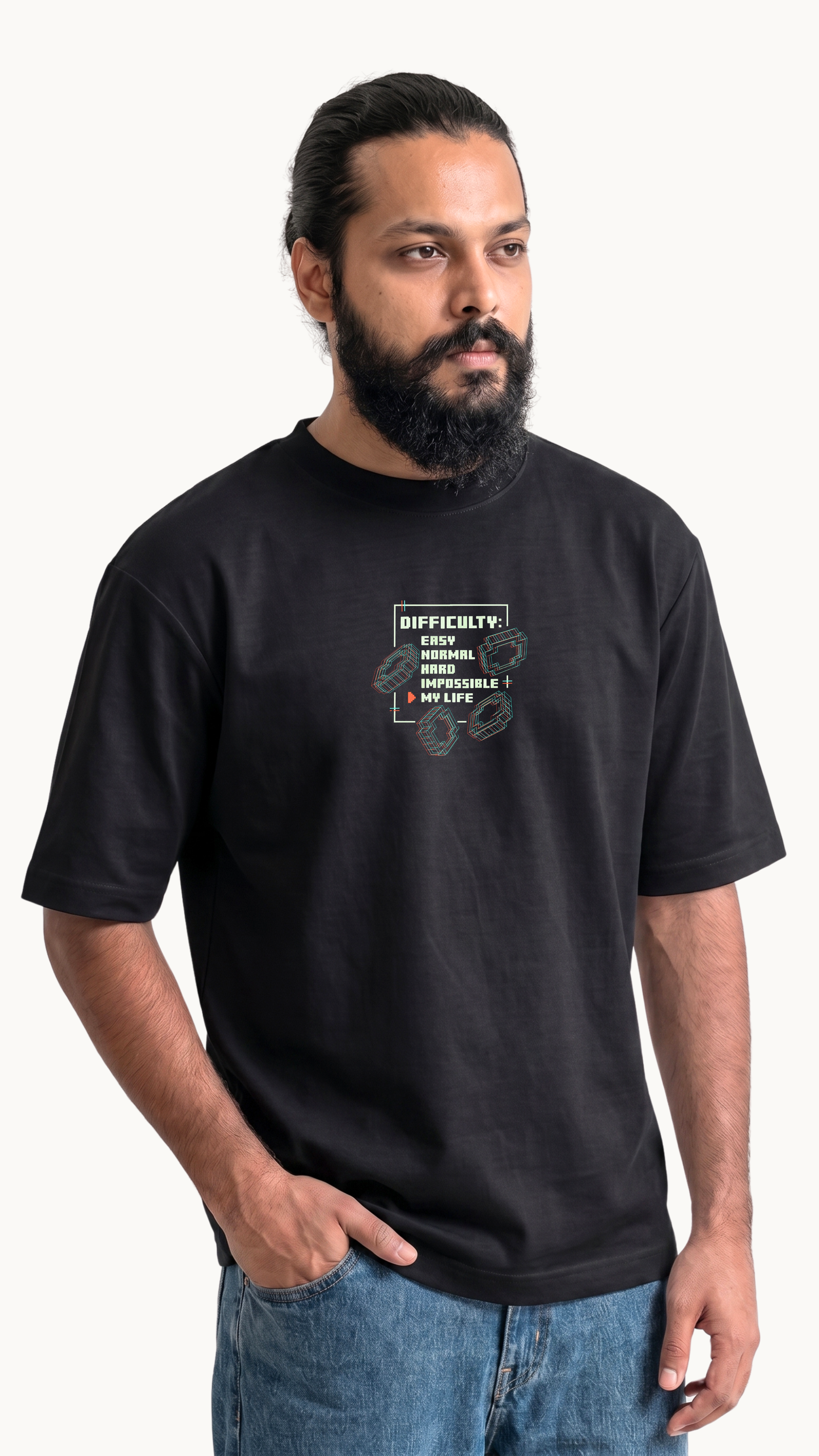 My Life Difficulty Mode Embroidered Oversized T-Shirt
