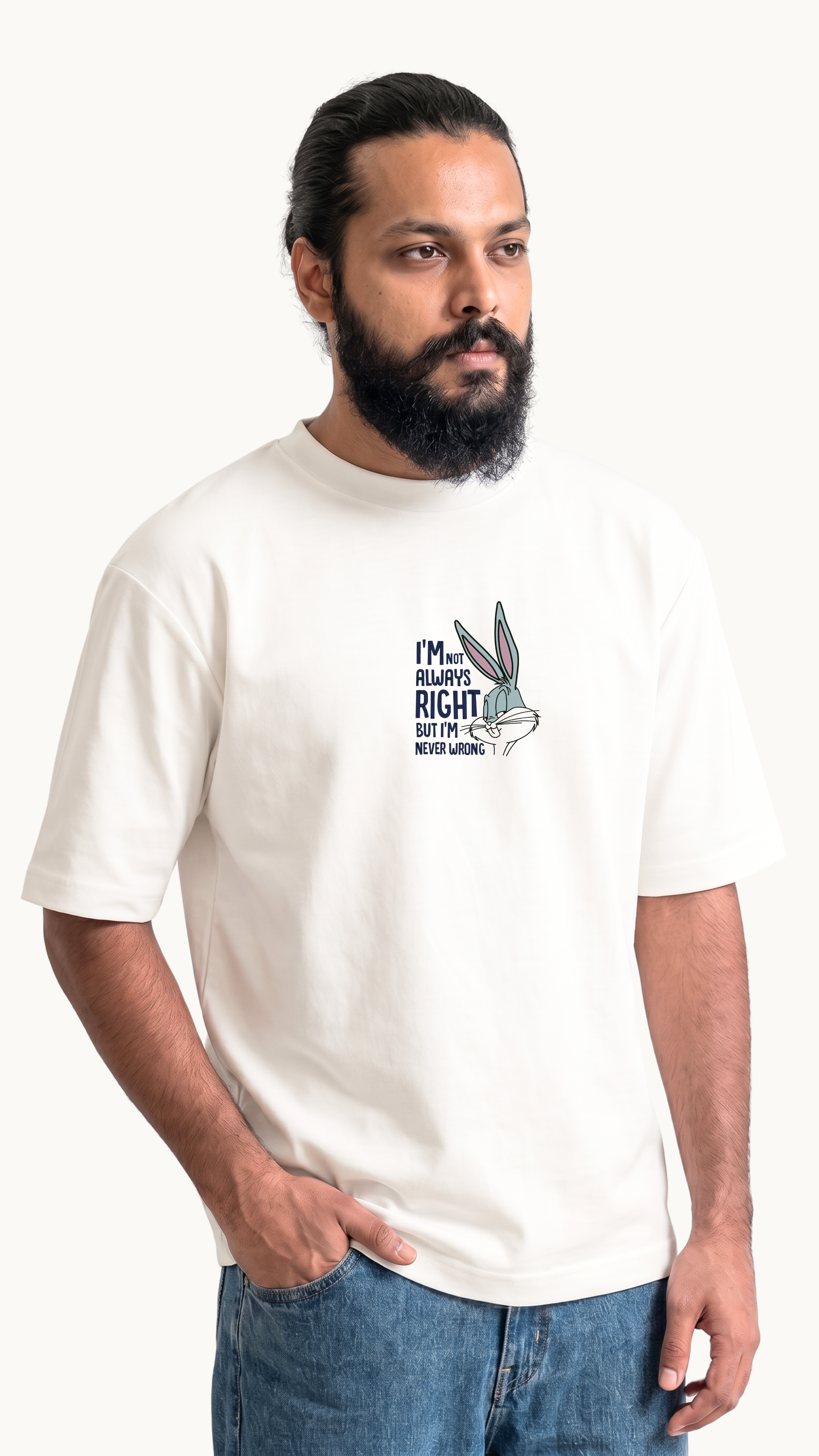 Never Wrong Rabbit Embroidered Oversized T-Shirt(6)
